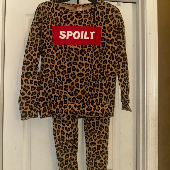 Divided Pants - Divided Leopard Print Track Suit with Red Accent